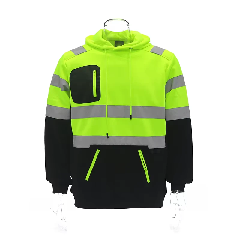 280g Fleece Pullover with 5cm Reflective Tape Hi Vis Yellow Black Sweatshirt