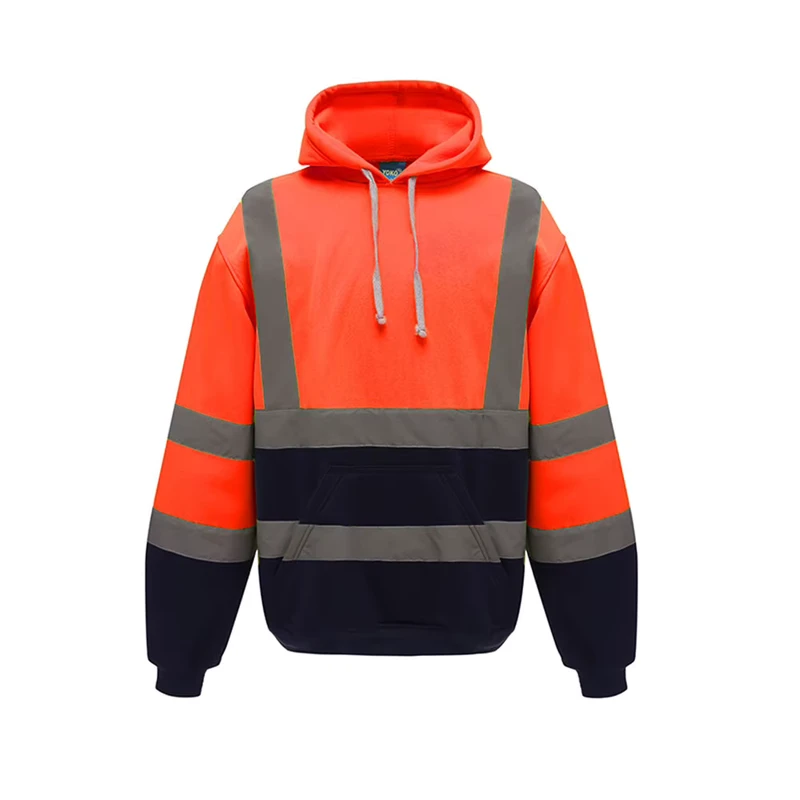 280gsm High Visibility Hoodies Reflective Pullover Sweater EN ISO 20471 ANSI Class 3 Flu Yellow Long Sleeve Safety Sweater