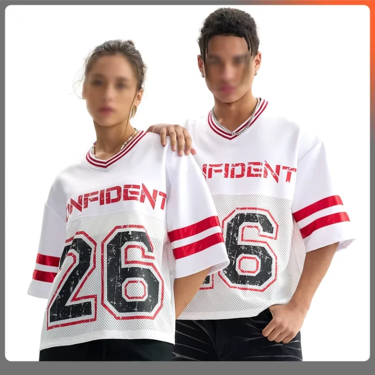 290gsm-Retro-Mesh-Boxy-Fit-Jersey-Football-Streetwear-Custom-Screen-Print-Logo-Clashing-Color-Cropped-V-Neck-T-Shirt-for-Formal