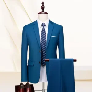3/2 Piece Men’s Wedding Suit Slim Solid Color Business Office Suit Sets Large Size Blazer Pants