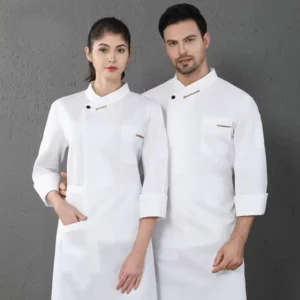 3/4 Long Sleeve White Chef Coat Jacket with Apron, Unisex Restaurant Hotel Kitchen Uniform
