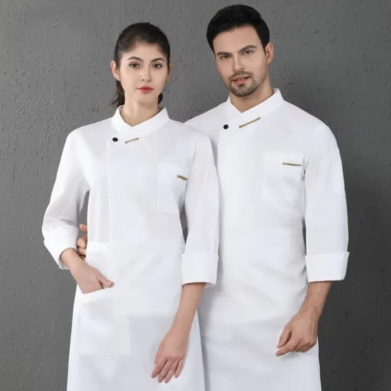 3-4-Long-Sleeve-White-Chef-Coat-Jacket-with-Apron-Unisex-Restaurant-Hotel-Kitchen-Uniform