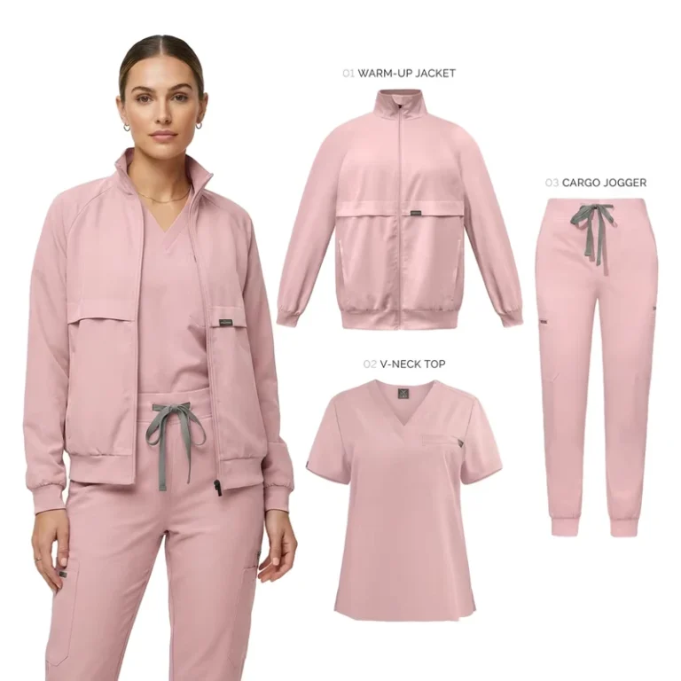 3-Piece-Medical-Scrub-Set-4-Way-Stretch-Nursing-Uniform-with-Zip-Up-Warm-Up-Jacket-and-Cargo-Jogger-Pants
