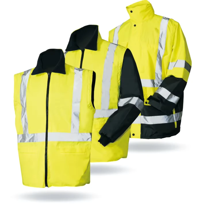 300D PU Coated 4 in 1 Hi Vis Waterproof Jacket Detachable Polyester Inside with Customizable Logo