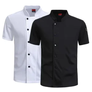 360°Breathable Restaurant Outfit Kitchen Work Shirt Men’s and Women’s Short Sleeved Chef Jacket Food Service Cooking Uniform