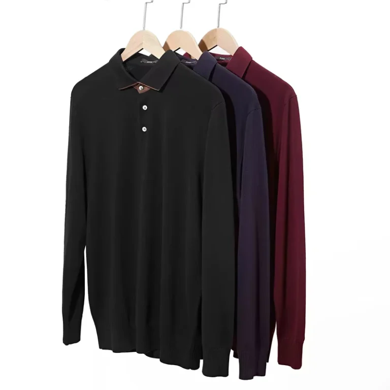 380-Grams-Mens-100-Merino-Wool-Knitted-14GG-Polo-Neck-Sweater-Long-Sleeve-Polo-Shirt-with-Custom-Logo