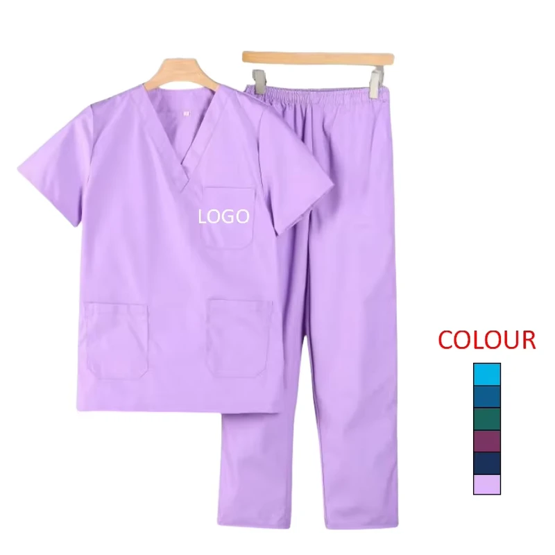 3D Embroidery Cotton Polyester Nurse Scrub Set Breathable Women's Nursing Uniform