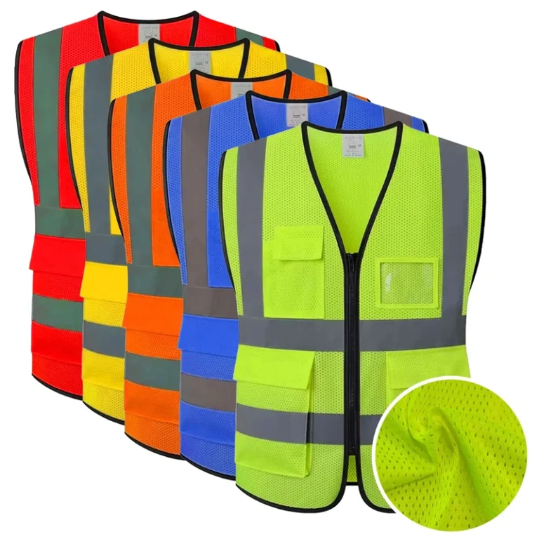 4-Pocket-Hi-Vis-Mesh-Construction-Work-Vest-Breathable-Green-Reflective-Safety-Vest-with-Zipper-Closure