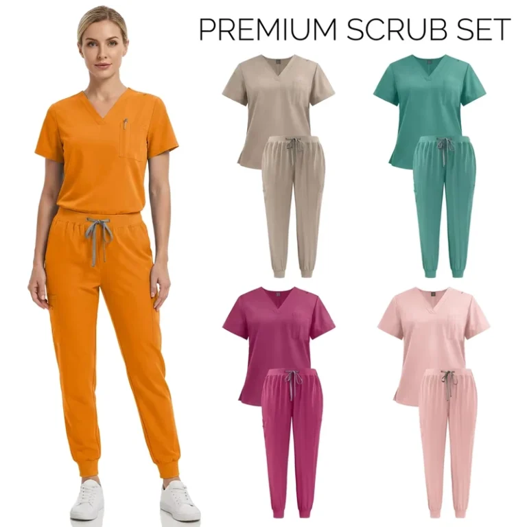 4-Way-Stretch-Polyester-Dobby-Fabric-Medical-Scrubs-Set-Unisex-Antimicrobial-Jogger-Pants-for-Dental-and-Spa-Wear