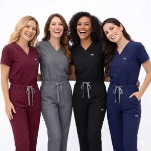 4-Way Stretch Spandex Poly Rayon Unisex Scrub Uniform Set with V-Neck Top and Straight Pants