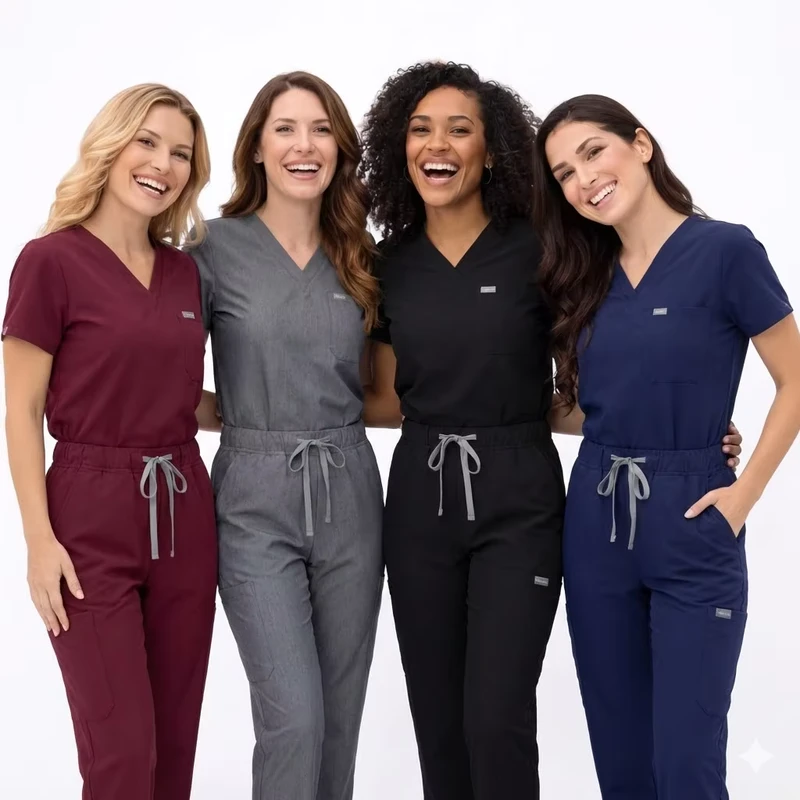4-Way Stretch Spandex Poly Rayon Unisex Scrub Uniform Set with V-Neck Top and Straight Pants
