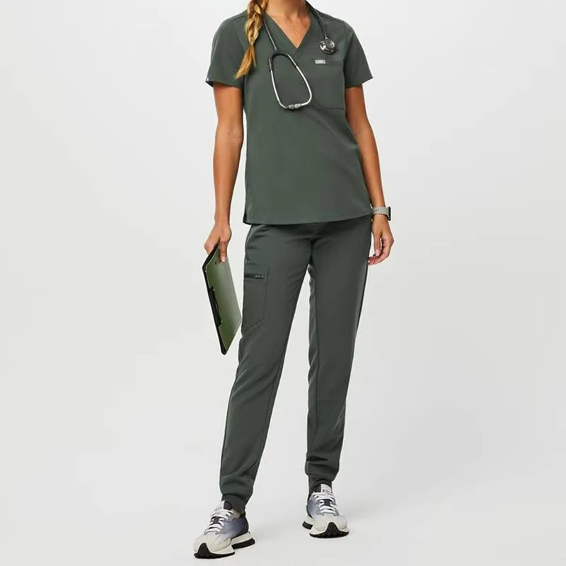 4-Way Stretch Women's Custom Nursing Jogger V-Neck Medical Scrub Uniform Set