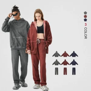 420 Grams Men’s Washed Zip Up Hoodies & Sweatpants Streetwear Blank Hoodies Custom Embroidered Sweatpants and Hoodie Set for Men