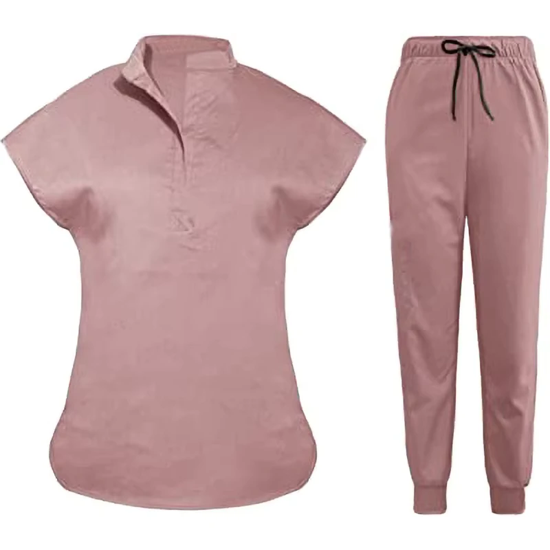 42015 Quick Shipping Nurse Uniform Jogger Suit Stretch Top & Pants With Multi Pocket for Nurse Doctor Scrubs Set for Women