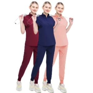 42015 in Stock Custom Nursing Suit Doctor Stretchy Medical Hospital Nurse Uniform Comfort Stretch Mandarin Collar Scrub Uniform