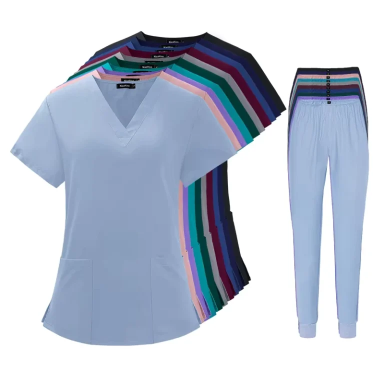 42021LW-Polyester-Solid-Color-Blue-Lace-Clerical-Medical-Scrubbing-Uniform-Set-3m