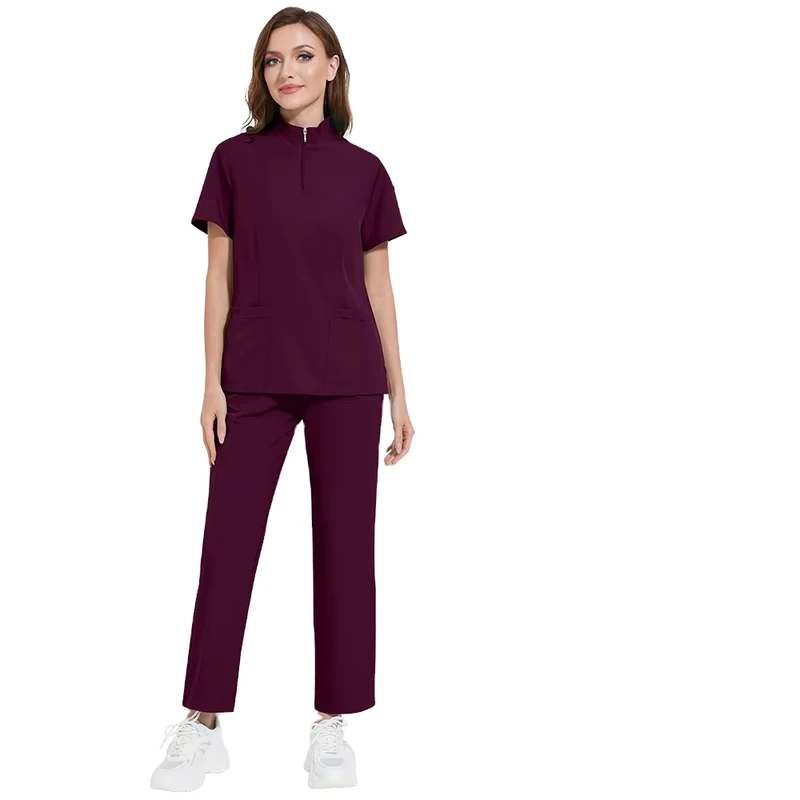 42108 Custom Unisex Nurse Scrubs with Zipper Collar and Twill Fabric