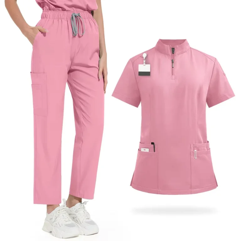 42108-Zipper-Collar-Unisex-Plus-Size-Medical-Scrub-Uniform-Set-for-Women