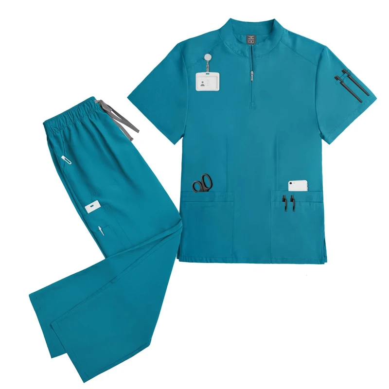 42108 Zipper Collar Unisex Spa Medical Scrubs Set Medical Scrub High Quality Design Hospital Lab Uniforms