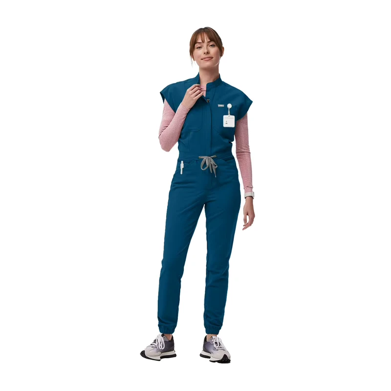 42166 Hospital Zipper Lace up Jogger Scrubs Uniforms Straight Cut Scrub Teal Color Jumpsuit Scrub One Piece Jumpsuit