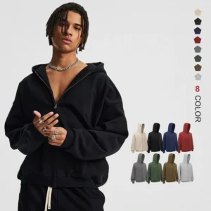 430gsm Cotton Zip up Hoodies Heavyweight Custom Printed Logo Hoodies for Men