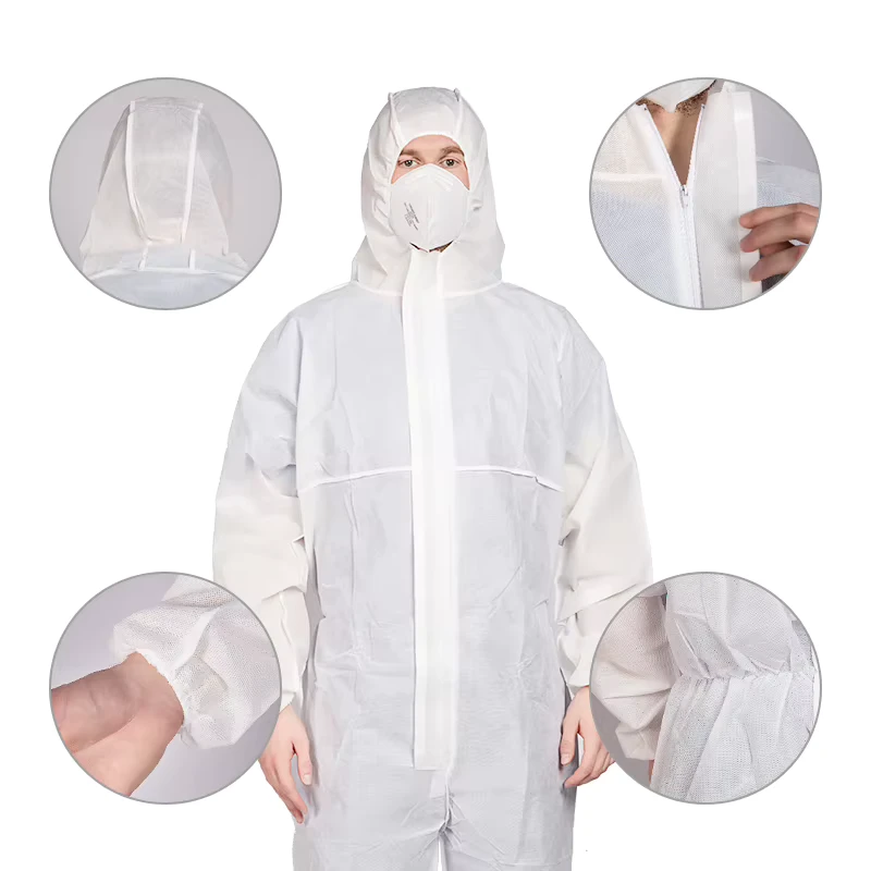 48gsm PPE Industrial Asbestos Working Uniform Hooded SMS Polypropylene CAT 3 Type 5 6 Navy Disposable Coverall Suit