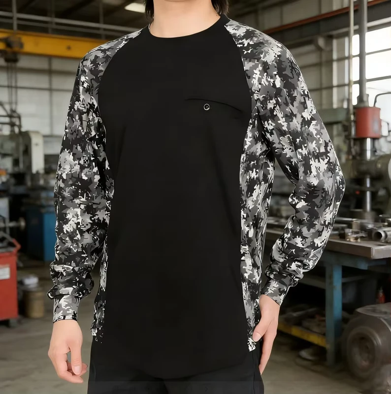 5.5OZ FR Welding T Shirt (FRC4408Black) Lightweight Fire Protection Safety Camo Two Tone Loose Fit