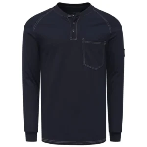 5.5oz Cotton FR Long Sleeve Henley Shirt Flame Resistant Arc Flash Safety Model FRCA1223