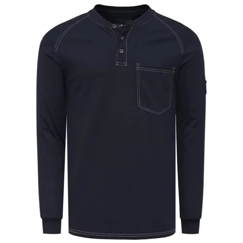 5.5oz Cotton FR Long Sleeve Henley Shirt Flame Resistant Arc Flash Safety Model FRCA1223