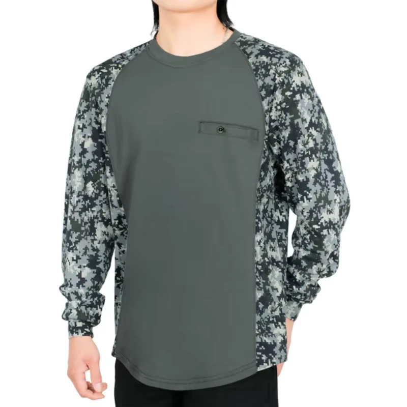 5.5oz Lightweight Cotton FR Crewneck Camo Two Tone Melt Pocket Arc Flash Safety Fire Protection Long Sleeve Welding T Shirt
