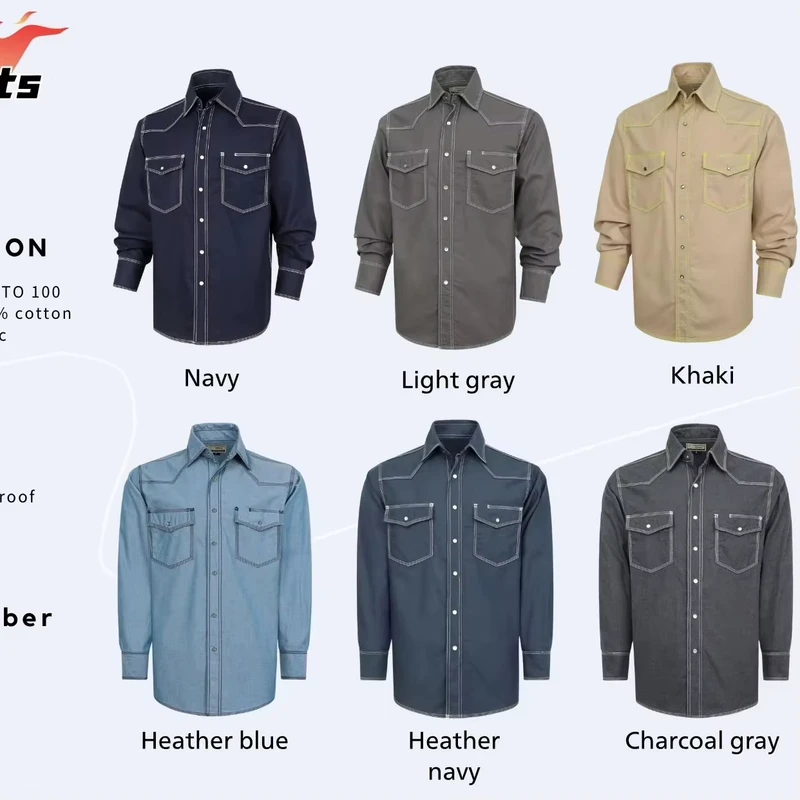 6.5 oz 100% Cotton Canvas Fabric Loose Fit Work Shirt Flame Resistant (FRC0939) Fire Proof Water Proof Oil Stain