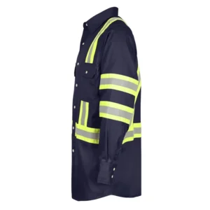 6.5OZ Fireproof FR Safety Workwear Shirt (FRC0902HVNavy) Pearl Snap Reflective Sewing Seams Henan Made