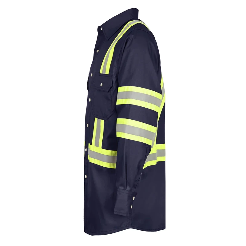 6.5OZ Fireproof FR Safety Workwear Shirt (FRC0902HVNavy) Pearl Snap Reflective Sewing Seams Henan Made