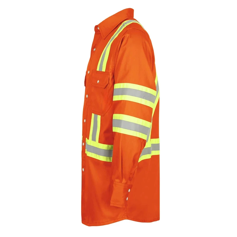 6.5OZ Fireproof FR Safety Workwear Shirt (FRC0902HVOrange) Pearl Snap Reflective