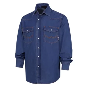6.5OZ Flame Proof Clothing Two Chest Pockets Snaps NFPA2112 Fire Retardant Denim Work Shirts