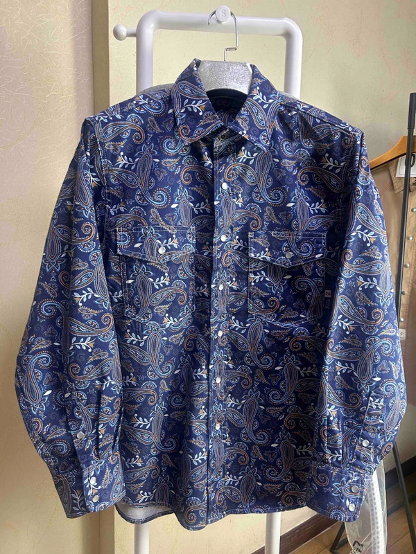 6.5OZ Lightweight Loose Fit Paisley Printed FR Shirt (FRC0916Navy) HRC2 NFPA2112 Pearl Snap