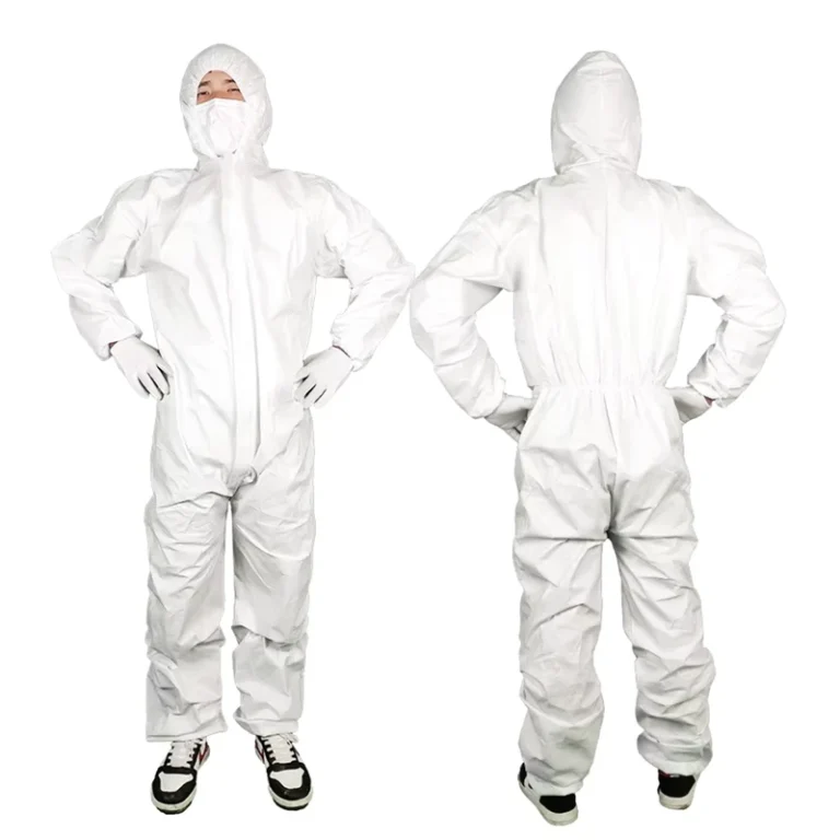 60gsm-SF-Microporous-Disposable-Anti-Static-Water-Proof-Cleanroom-Industril-Oil-White-Hooded-Coverall-with-Elastic-Half-Waist