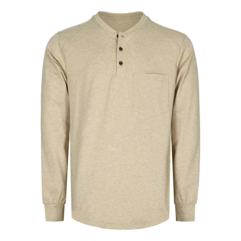 6OZ Flame Retardant Solid Color Oil & Gas Petrochemical Industry CAT2 Fire Resistant Henley Shirts
