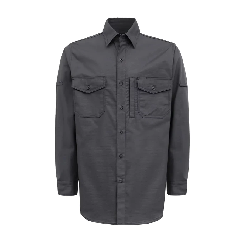 6OZ Solid Color Ripstop FR Fire Proof Loose Fit Workwear Shirt with Water Repellent Finish Model FRC6628 Gray