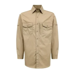 6OZ Solid Color Ripstop Fire Resistant Loose Fit Shirt with Button Water Repellent Finish Model FRC6628 Khaki