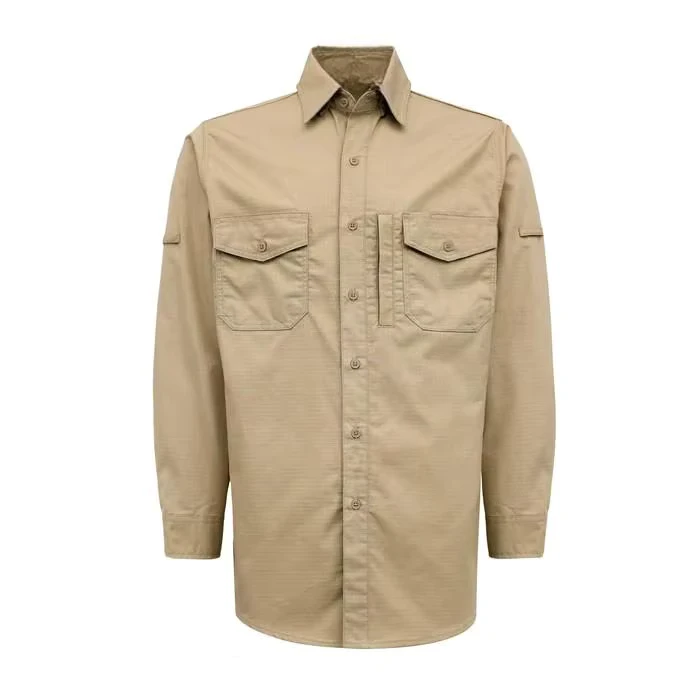 6OZ Solid Color Ripstop Fire Resistant Loose Fit Shirt with Button Water Repellent Finish Model FRC6628 Khaki