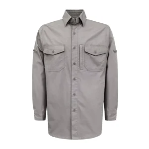 6OZ Solid Color Ripstop Fire Resistant Loose Fit Shirt with Button Water Repellent Finish Model FRC6628 Light Gray