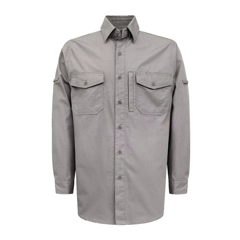 6OZ Solid Color Ripstop Fire Resistant Loose Fit Shirt with Button Water Repellent Finish Model FRC6628 Light Gray
