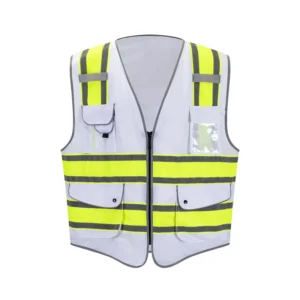 7-Pocket High Visibility Zipper Safety Vest with Dual-Tone Reflective Design