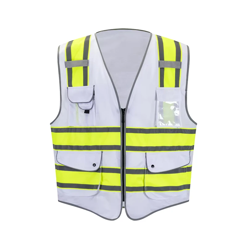 7-Pocket High Visibility Zipper Safety Vest with Dual-Tone Reflective Design