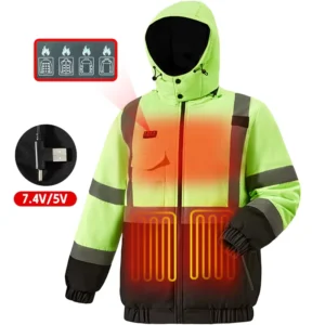 7.4V 5V Winter Battery Electric Heated Work Jacket Men Women 29 Heating Zones Hi Vis Heated Jacket Waterproof