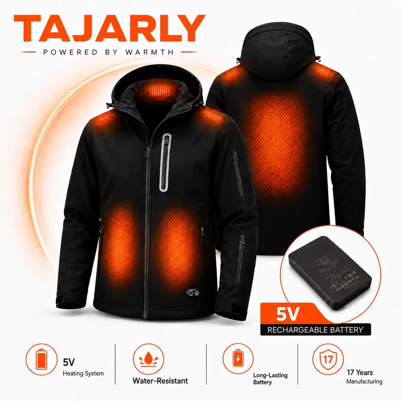7.4V Professional Heated Jacket with 15000mAh Battery Pack Waterproof Carbon Fiber Heating Coat for Motorcycle & Outdoor Work