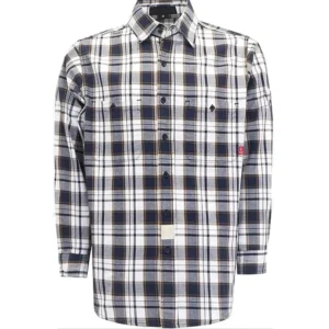7.5 Oz Pure Cotton Men’s Flame Retardant Welding Shirt Yarn Dyed Plaid Pattern Astm Level 2 Certified