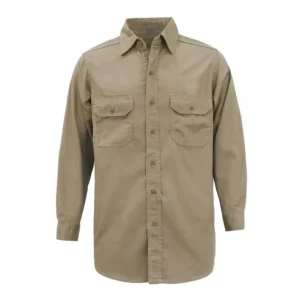7.5OZ FR Classic Shirt FRC10801Khaki Loose Fit Khaki Flame Resistant Solid Color with Buttons