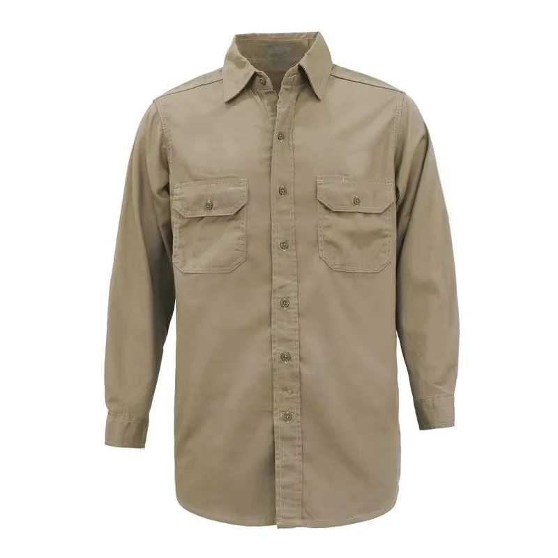 7.5OZ FR Classic Shirt FRC10801Khaki Loose Fit Khaki Flame Resistant Solid Color with Buttons